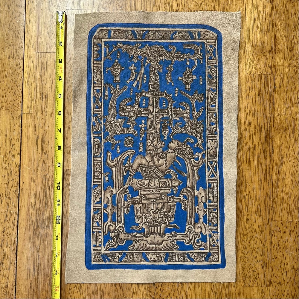 La Tumba Del Rey Mexico Mayan leather painting art